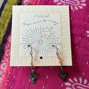 Jes MaHarry Silver Heart Earrings with Orange Beads